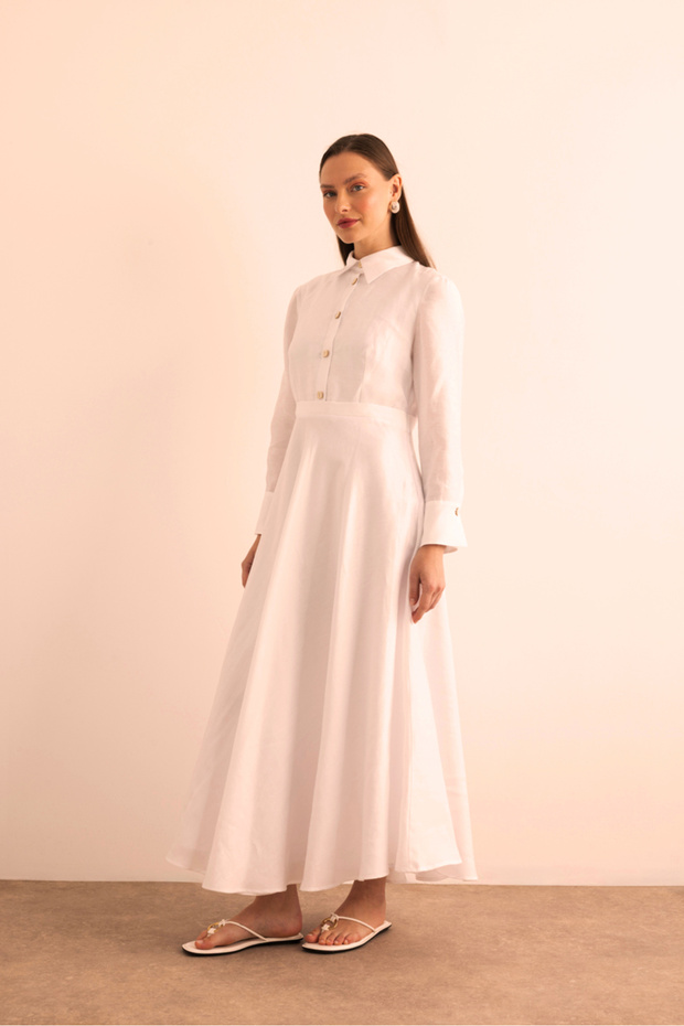 Beyaz Keten Elbise - 4