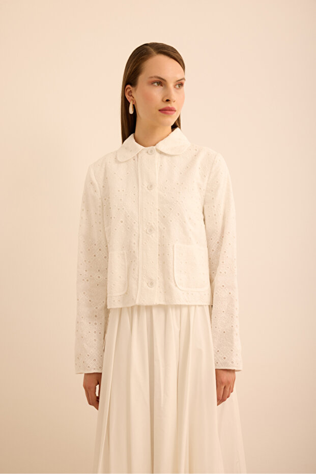 Cotton Brode Kısa Ceket - 5
