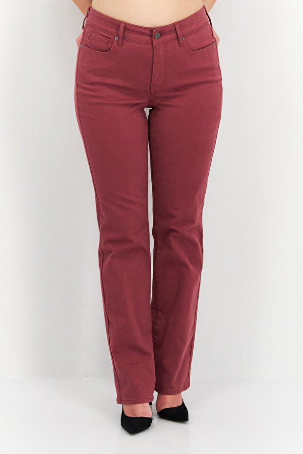 Women Regular Fit Plain Stretchable Denim, Maroon