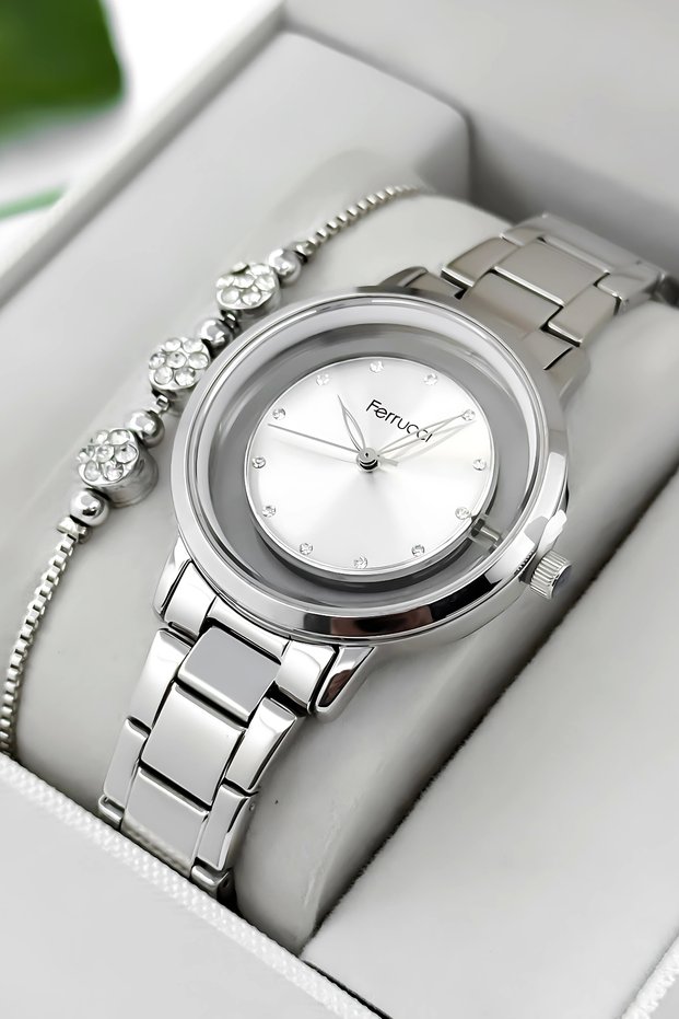 Steel Cord Steel Case Women Wrist Watch with Transparent Back Glass Cover Silver Zmfer198