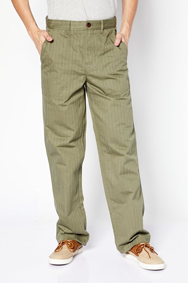 بنطال تشينو سادة بقصّة عادية للرجال، زيتوني - 1