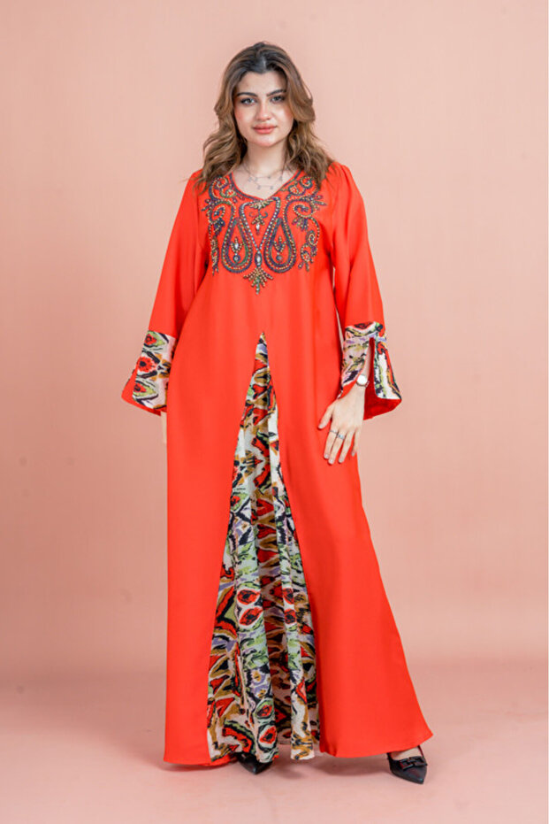 Solid Embroidered Jalabiya - 1