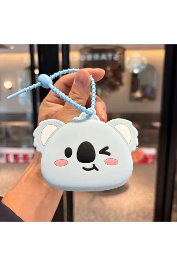 Silicone Pacifier Storage and Carrying Box with Adjustable Strap Blue Koala Pattern