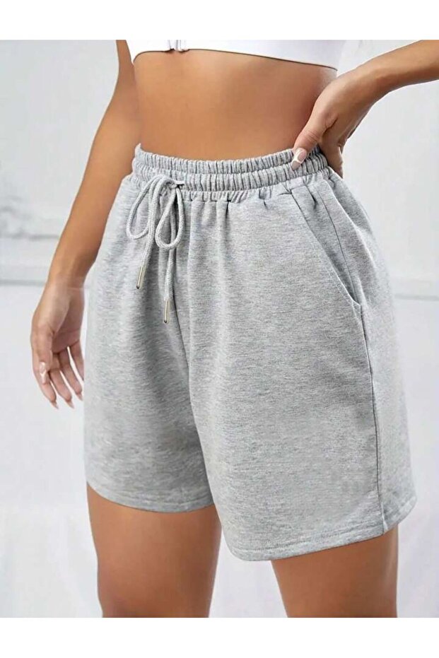 Gri Kadın Penye Şort - 2