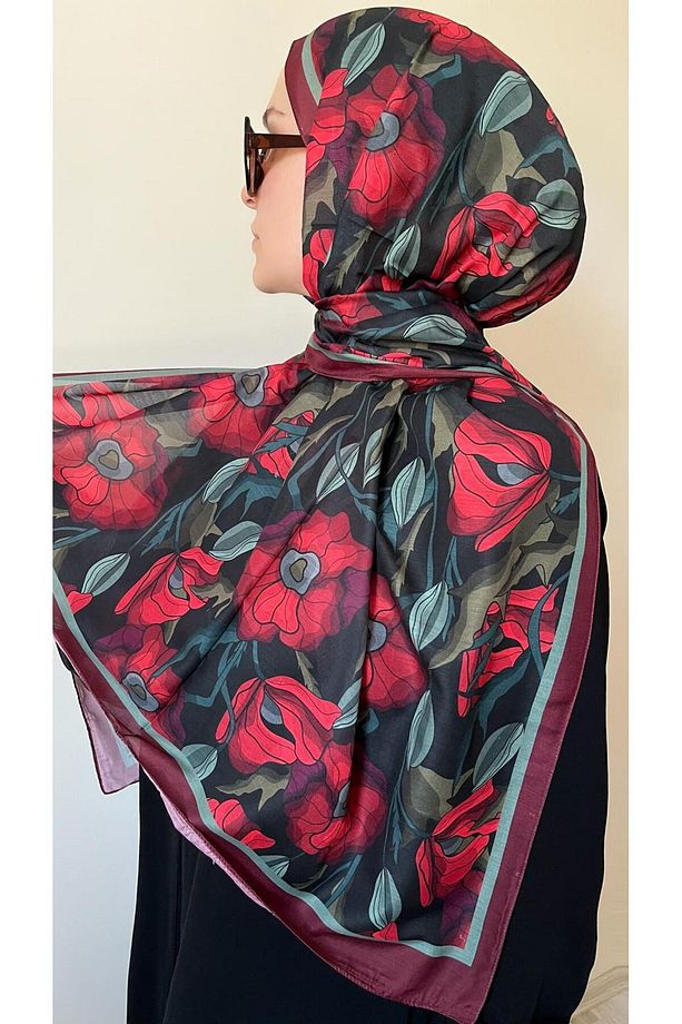 Roze Desen Kırmızı Soft Şal - 3