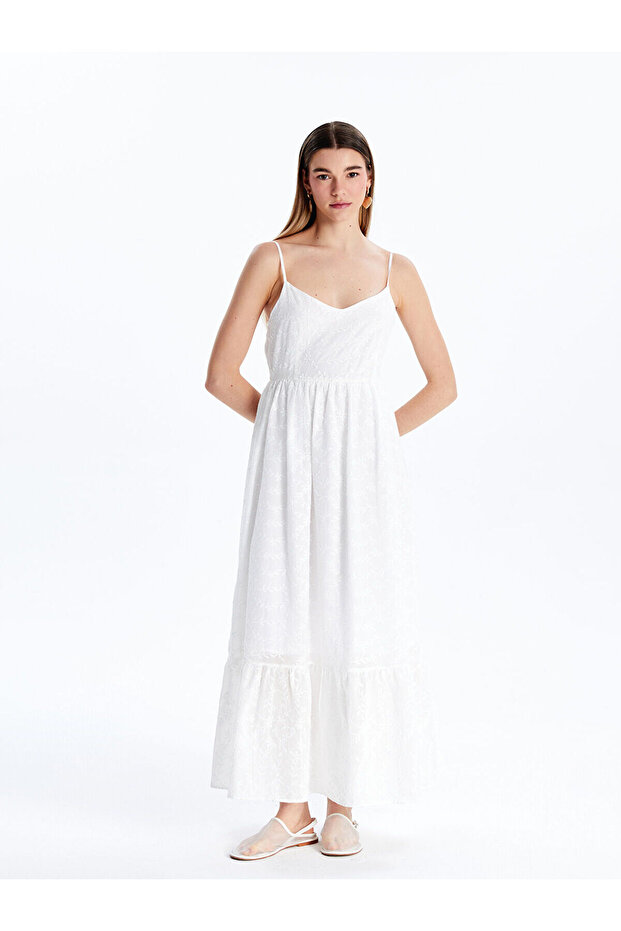 Nevavm V-Neck Floral Embroidered Rope Strap Dress with a Difference