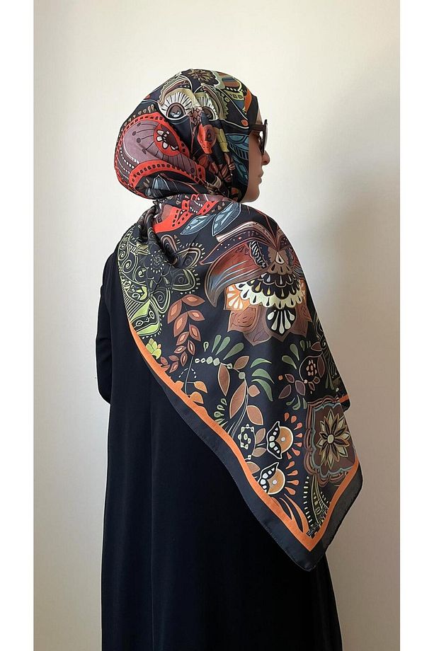 Retro Desen Siyah Soft Şal - 4