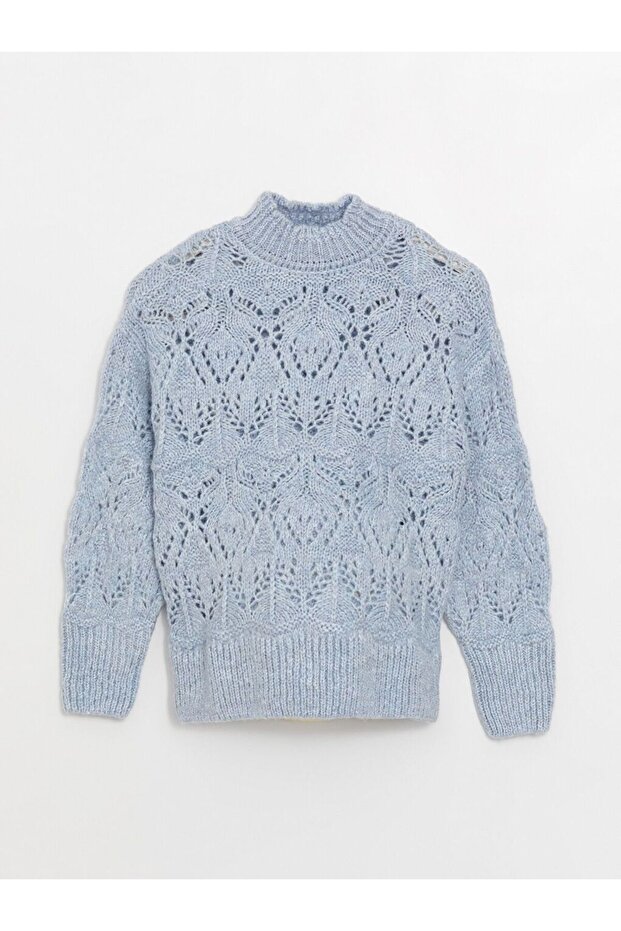 Yarım Balıkçı Yaka Ajurlu Uzun Kollu Hamile Triko Kazak - 1