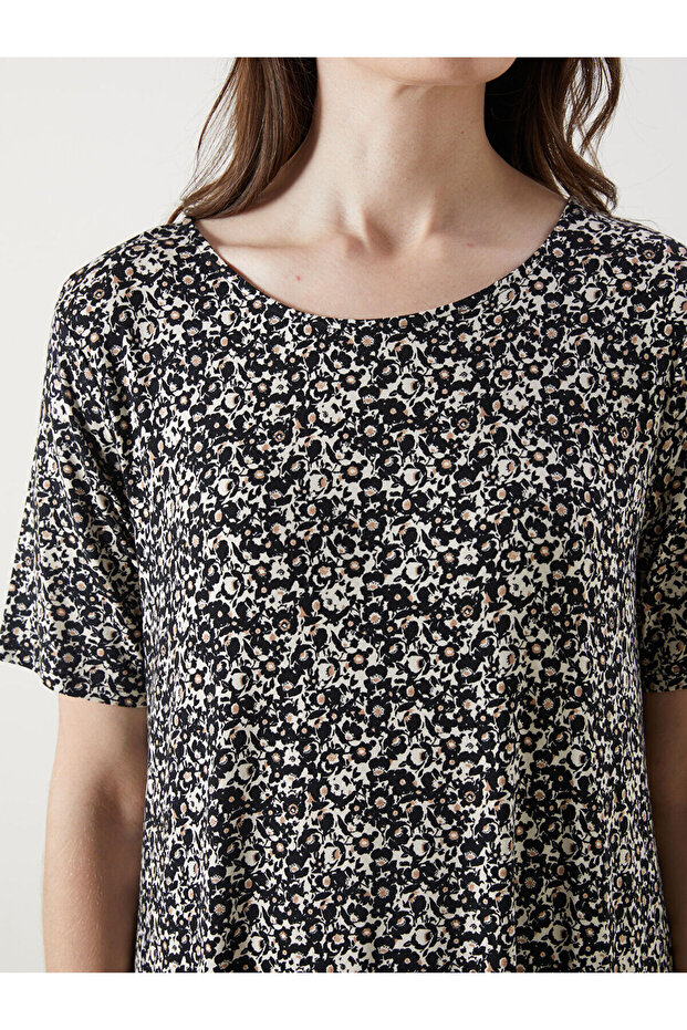 Bisiklet Yaka Çiçekli A Kesim Elbise - 4