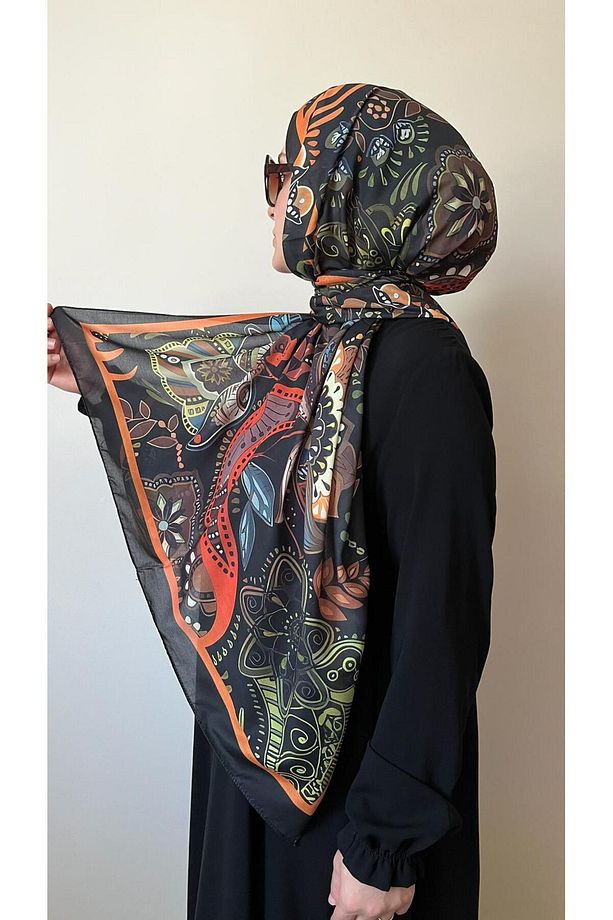 Retro Desen Siyah Soft Şal - 2