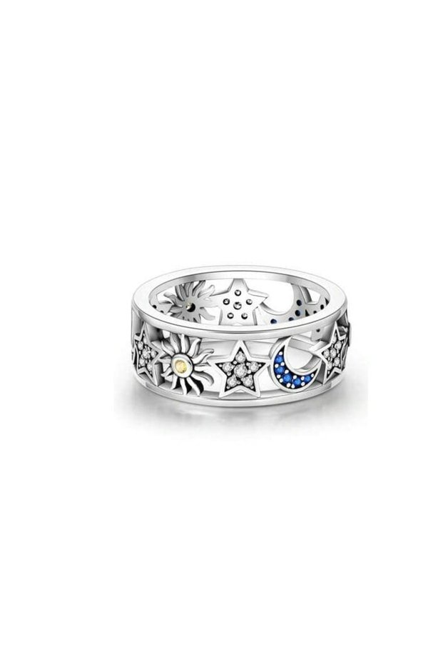 Sterling Silver Astral Symbols Stacking Ring