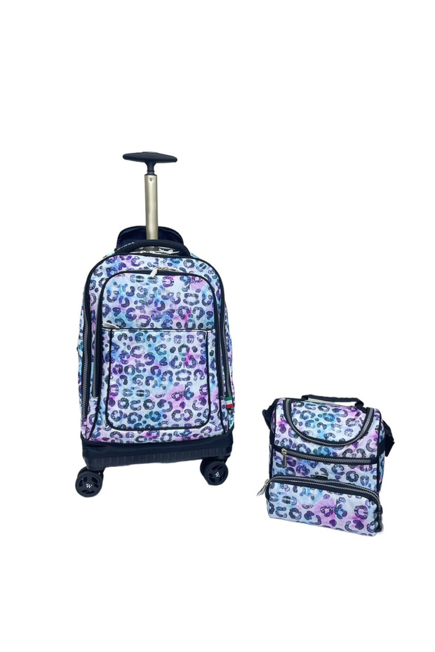 Kids Rolling School Backpack Set, 3-Piece with Lunch Bag and Pencil Case, Spinner Wheels.