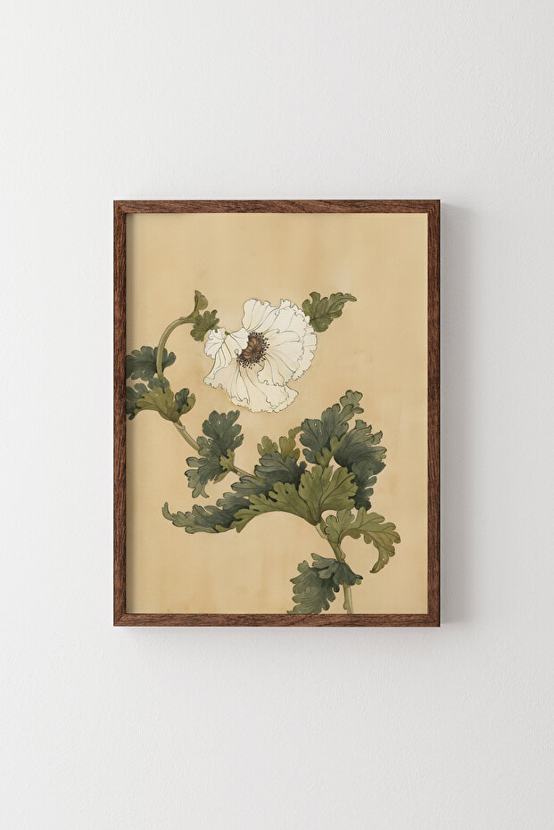 Haşhaş Çiçeği - Ahşap Desenli Çerçeve - 1