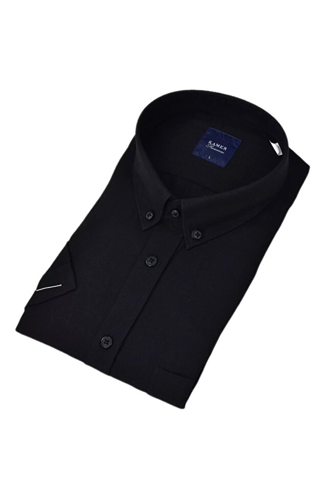 قميص رجالي كلاسيكي بلون سادة وأكمام قصيرة قطن 9411 BGL-ST04745