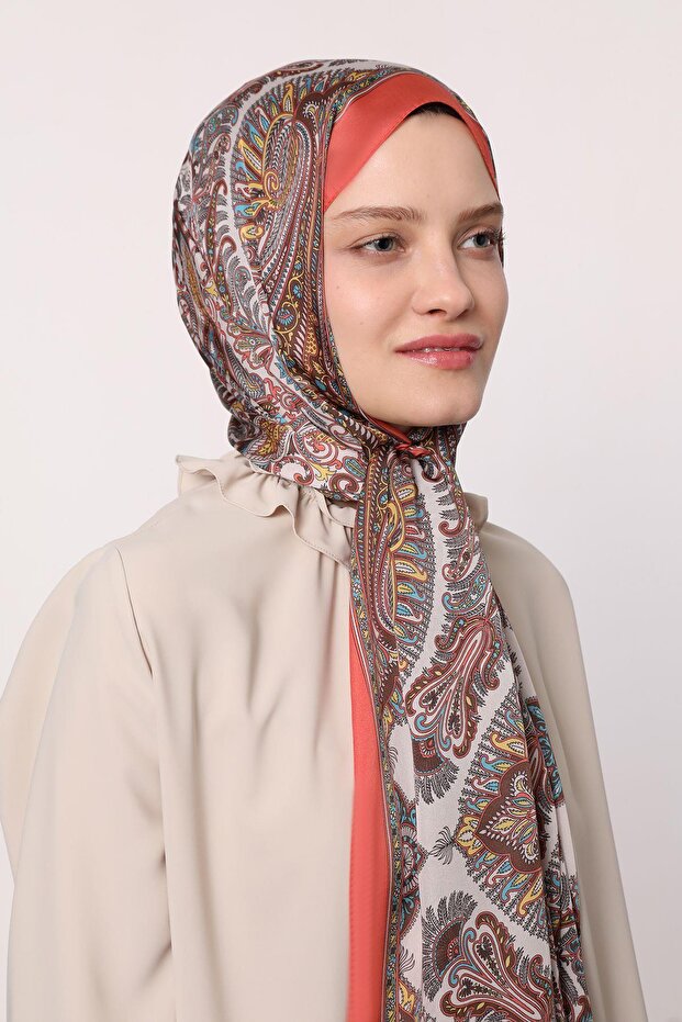 Hint İpeği Şal Mercan - 3
