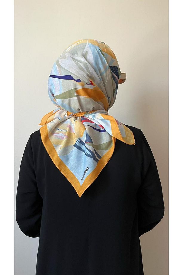 Çiçek Desenli Sarı Soft Eşarp - 3