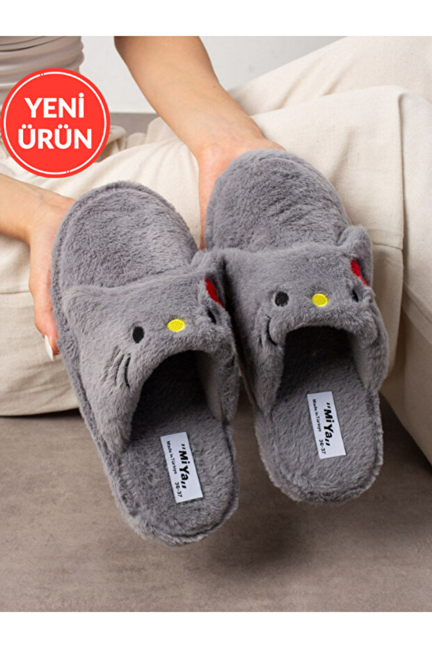 Cute Cat Cat Kitty Figured Embroidered Winter Unisex House Slippers Do Not Make Sound Anti-Slip Sole Stc1124