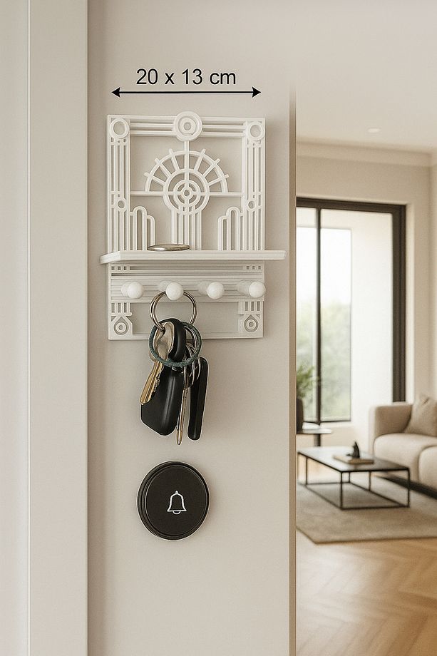 Art Deco Tasarımlı Anahtar Askılığı – Raflı Duvar Organizeri - 1