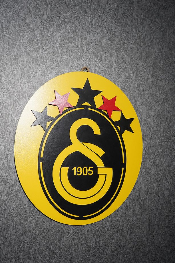 Galatasaray 5 Yıldızlı Logo, amblem Ahşap MDF Dekoratif Duvar Tablosu – Duvar Dekoru - 1