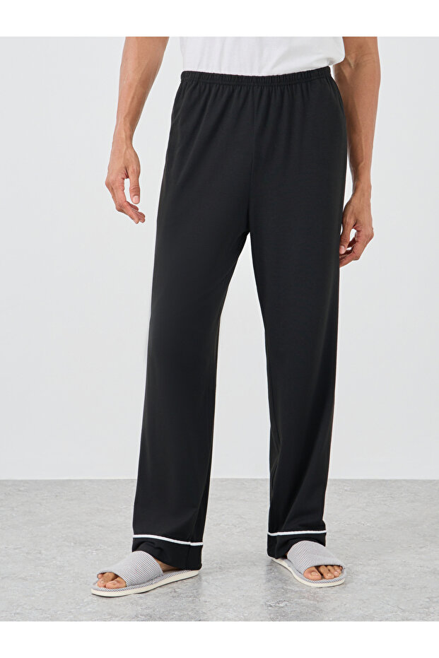 Black Solid Pyjama with Contrast Piping Detail