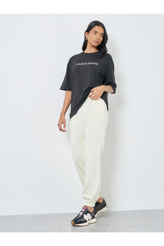 Solid Elastic Waist Cuffed Joggers - 1