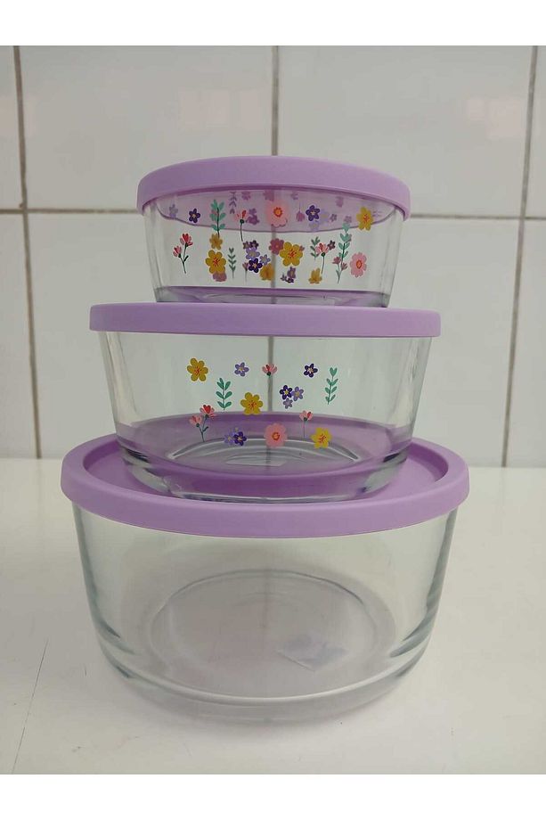 FEYZADE Round Saklama Kabı Seti (1490cc-800cc-380cc) 3'lü Set LİLA KAPAK - 3