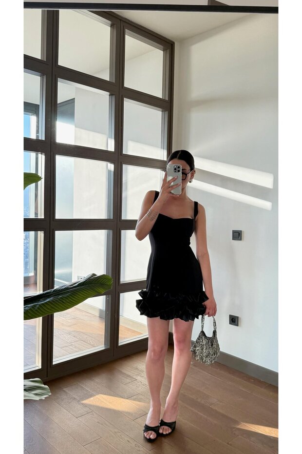 Siyah Balon Etek Elbise - 5