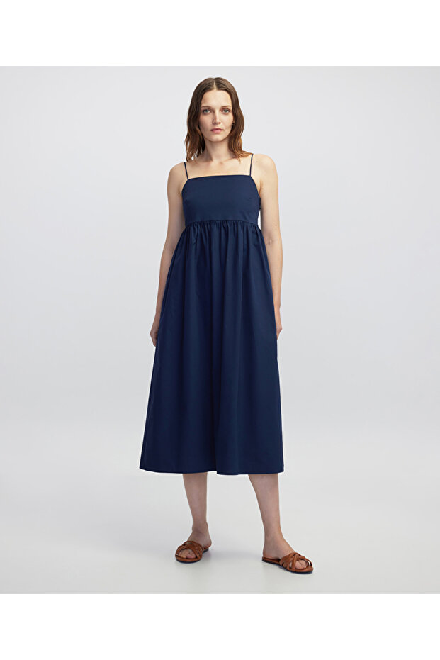 Büzgülü poplin elbise - 1