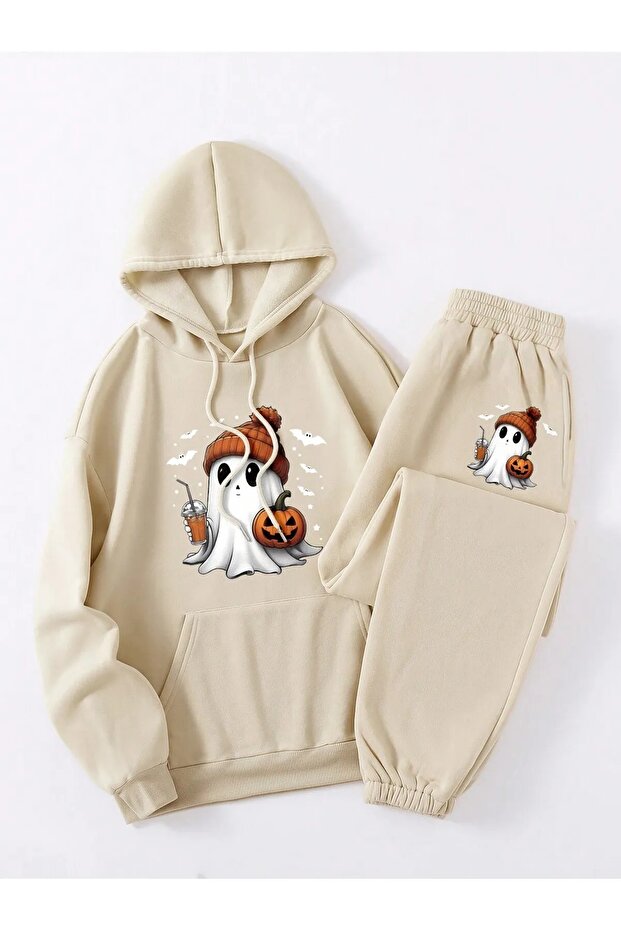 Halloween Printed Unisex Hooded Tracksuit Set