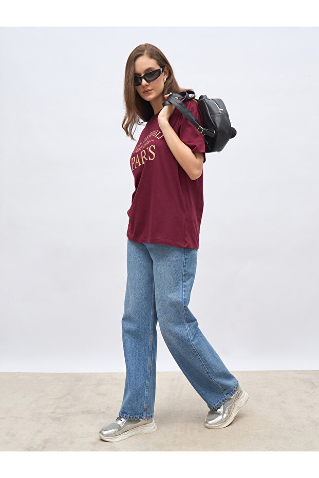 Slogan Print Oversized T-Shirt with Dropped Shoulder