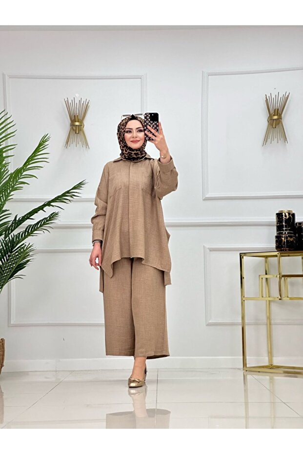 Linen Look Casual Suit with Pockets