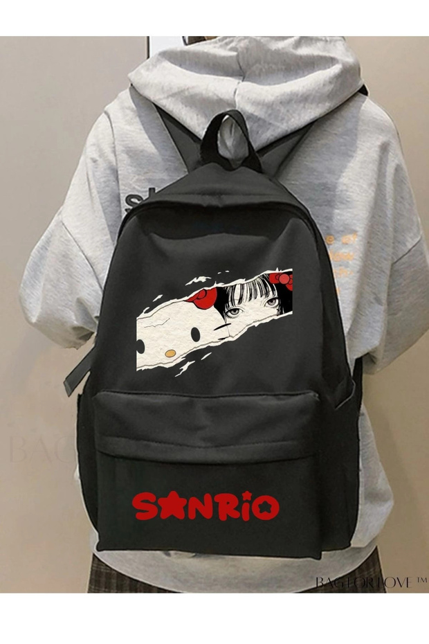 Red Anime X Hello Kitty Sanrio Eyes Printed School, Dershane, Course Backpack- Mingalondon