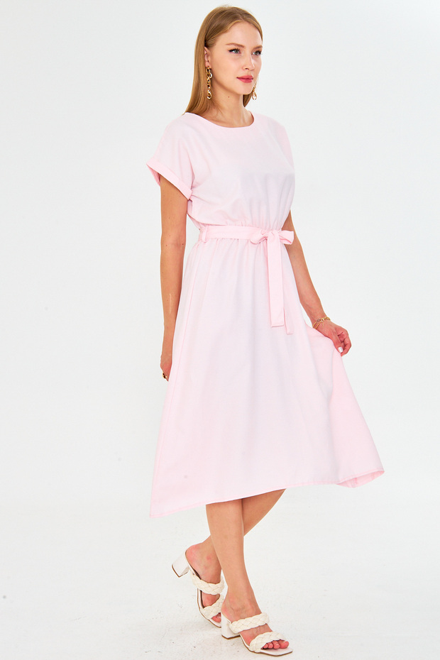 Women's Elastic Waist Tie Dress Arm-18Y001133