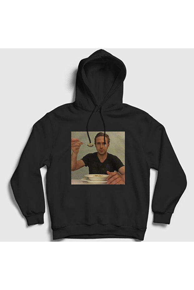 سويت شيرت بقلنسوة أسود للجنسين من Ryan Gosling Eats Cereal 562529tt