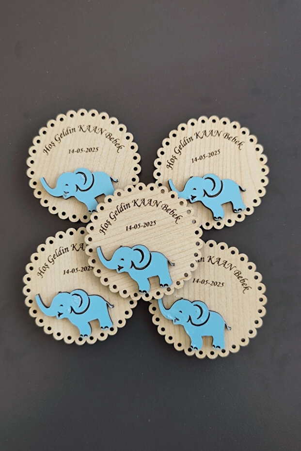 Wooden Newborn Magnet with Round Elephant Figure - 20 Pieces