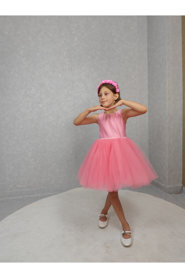 Girl's Evening Dress Island, Pink Waist Pearl, Tutu Dress