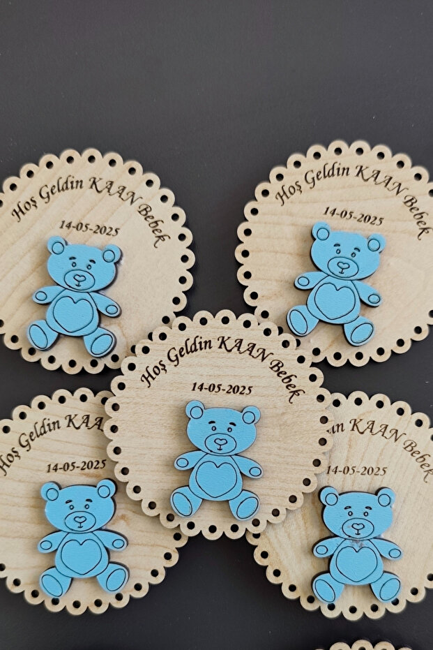 Wooden Newborn Magnet with Round Teddy Bear Figure - 20 Pieces