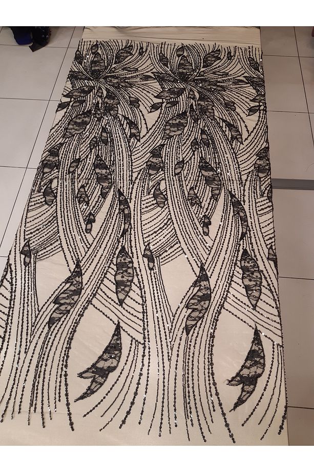 Abiyelik Taş ve Pul İşlemeli Lez Dantel Detaylı Dantel 3 Metre - 4