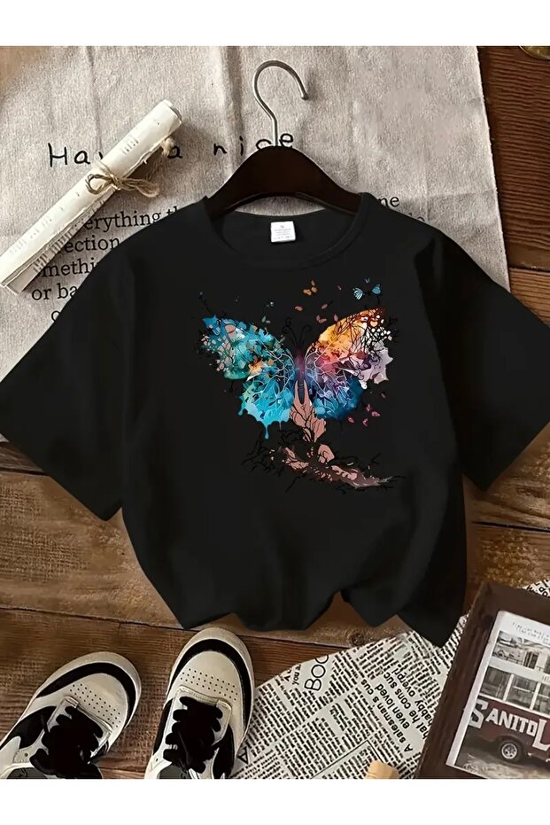 Oversize Circleneck T-Shirt with Butterfly Tree Print