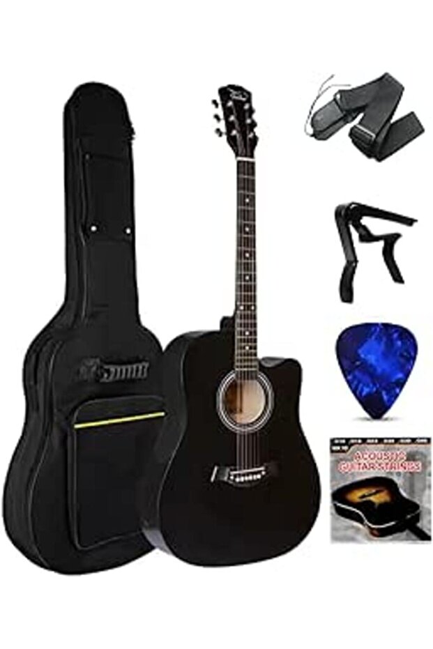 38-Inch Acoustic Guitar with Gig Bag, Tuner, Picks, Capo & Strap Included (Black)