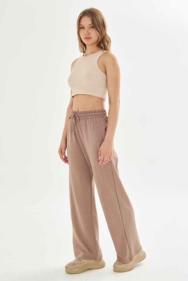 Women's Modal Fabric Comfortable Fit Wide Leg Sweatpants Brown 8101-K