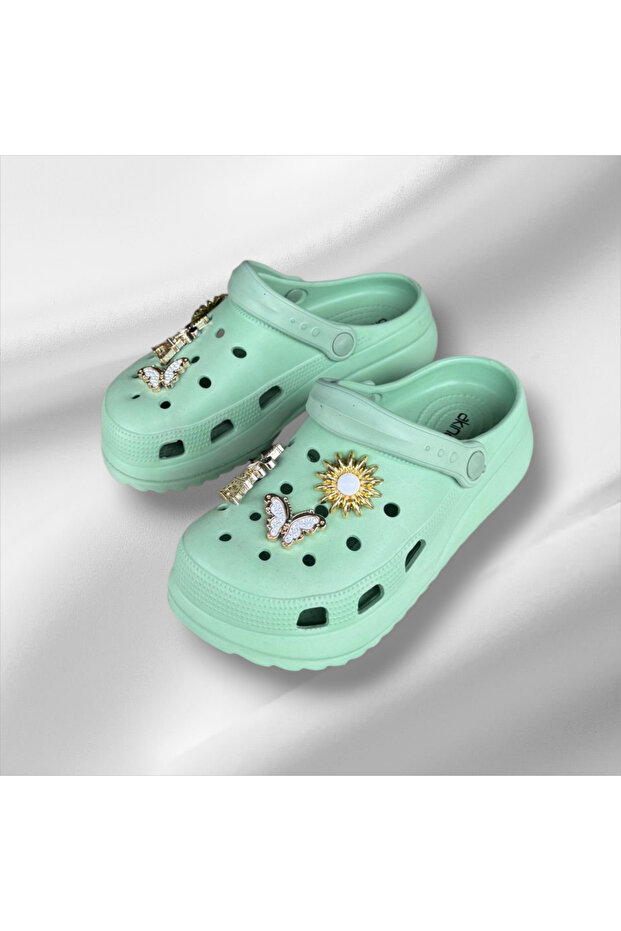 Women's Mint Green Stone High Sole Slippers Sandals