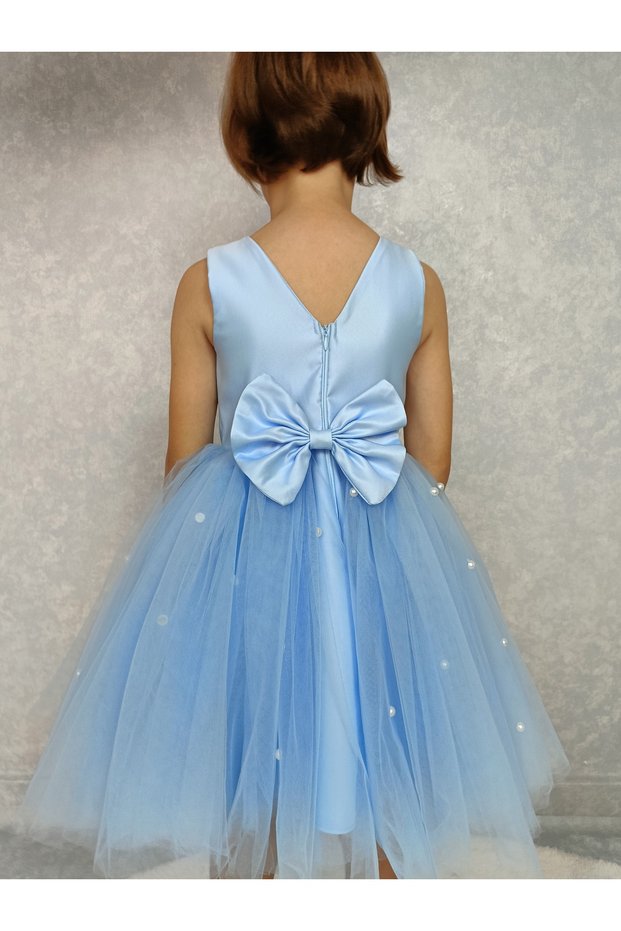 Girl's Island Model Evening Dress Blue Skirt Pearl Dress