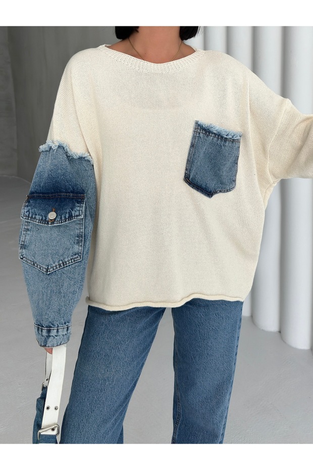 Pulover din tricot garnit - 2