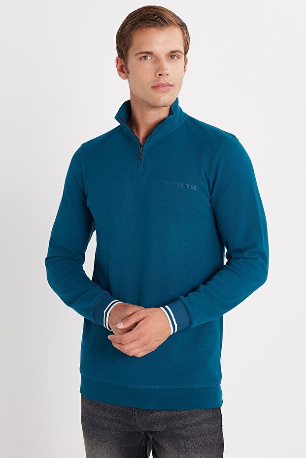 Men's Slim Fit Slim Fit Cotton Half Zipper Stand Collar Oil Sweatshirt