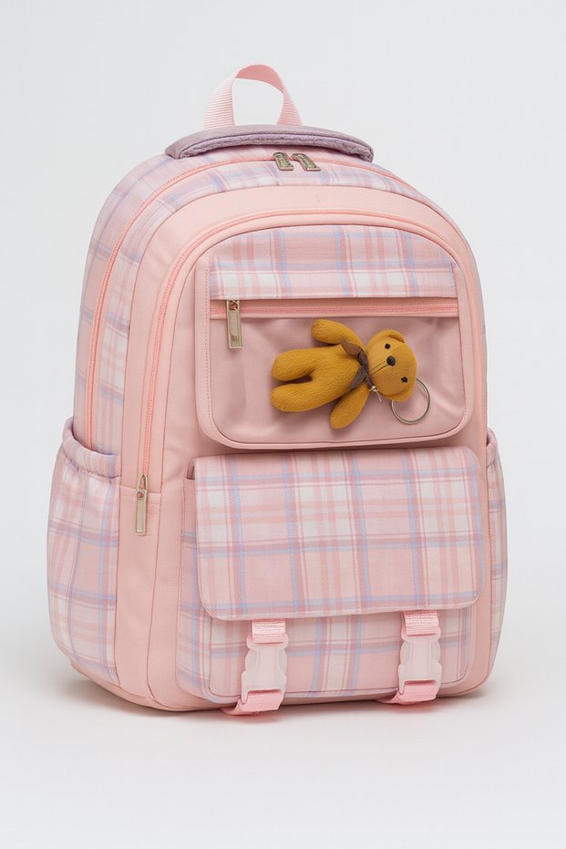 Powder Girl's Primary School Bag, Korean Style Teddy Bear, 3-Piece Lunch+Pen Holder+Bag, 40X28Cm