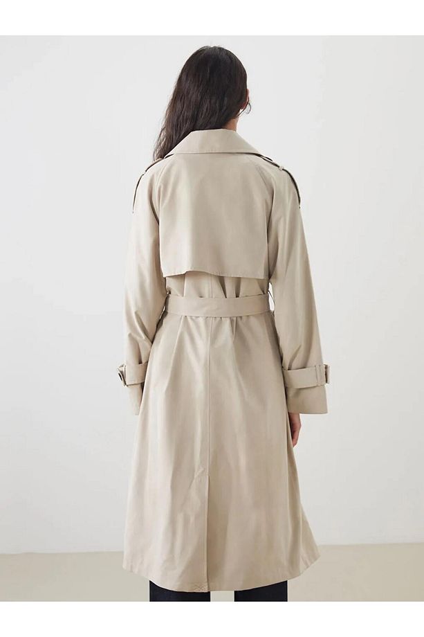 LCW Modest Bej Kruvaze Yaka Oversize Kadın Trençkot - 4