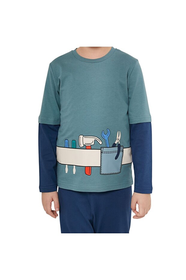 Tool Team Mavi Erkek Çocuk Uzun Kol Pijama Takım - 4