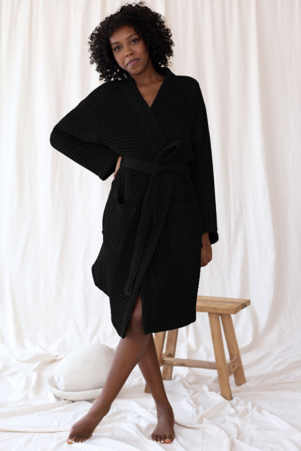 100% Cotton Unisex Kimono Bathrobe with Pockets Waffle Weaving Quick Dry and Color Options