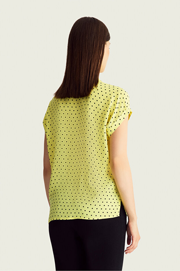 Düşük Kollu Puan Desen Bluz - 4